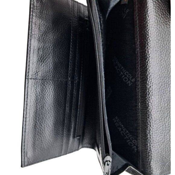 Kenneth Cole Reaction Wallet Black Pebbled Leather Tri Fold In Box - Picture 7 of 9